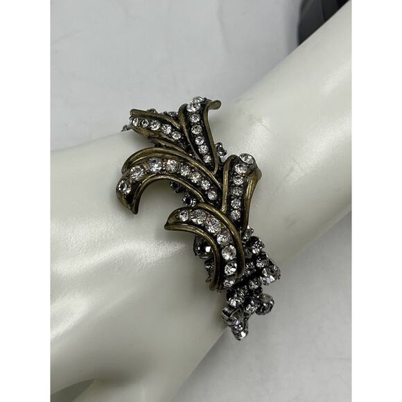 Lulu Frost J. Crew 2013 Vintage Silver Gold Tone Rhinestone Statement Bracelet - Picture 3 of 16